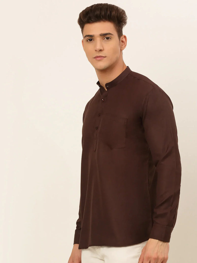 Jompers Men's Coffee Solid Cotton Short Kurta ( KO 677 Coffee )