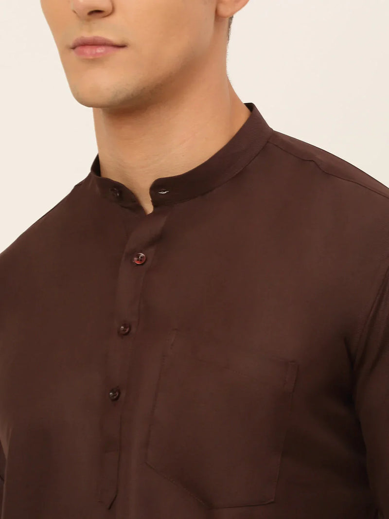 Jompers Men's Coffee Solid Cotton Short Kurta ( KO 677 Coffee )