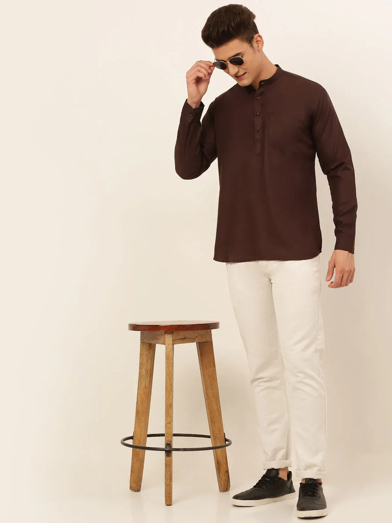 Jompers Men's Coffee Solid Cotton Short Kurta ( KO 677 Coffee )