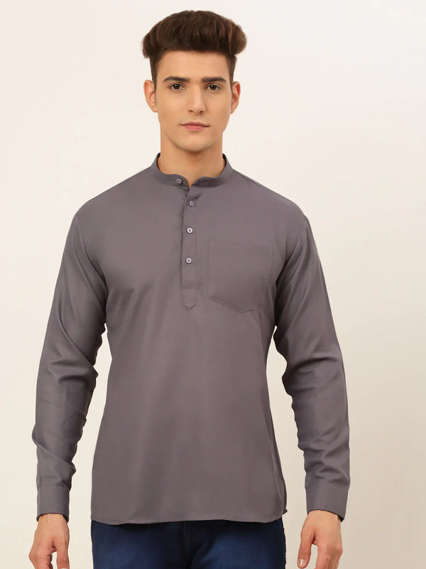 Jompers Men's Grey Solid Cotton Short Kurta ( KO 677 Grey )