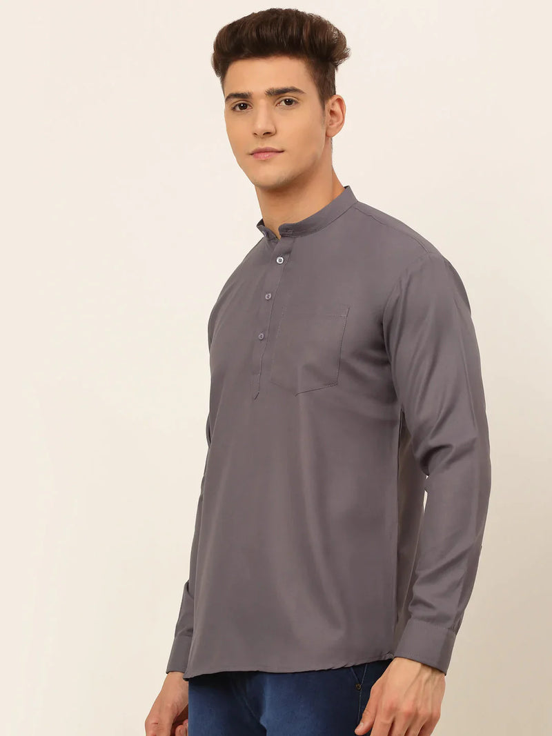 Jompers Men's Grey Solid Cotton Short Kurta ( KO 677 Grey )