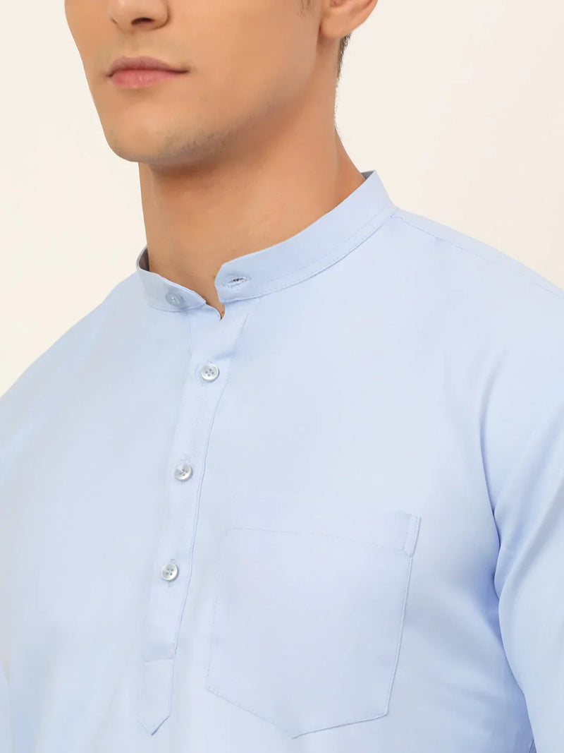 Jompers Men's Light-Blue Solid Cotton Short Kurta ( KO 677 Light-Blue )