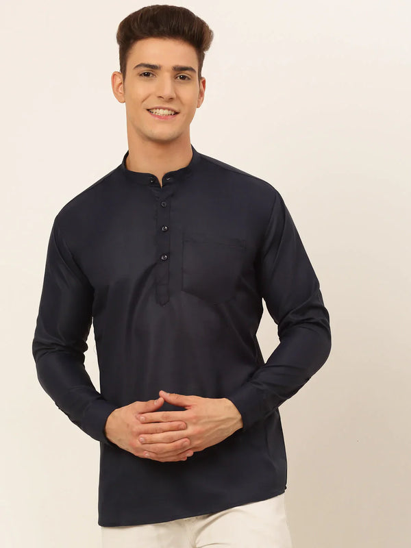 Jompers Men's Navy-Blue Solid Cotton Short Kurta ( KO 677 Navy )