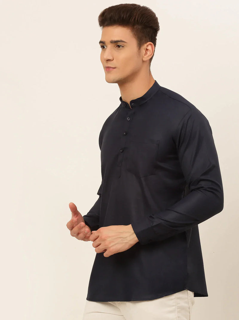 Jompers Men's Navy-Blue Solid Cotton Short Kurta ( KO 677 Navy )