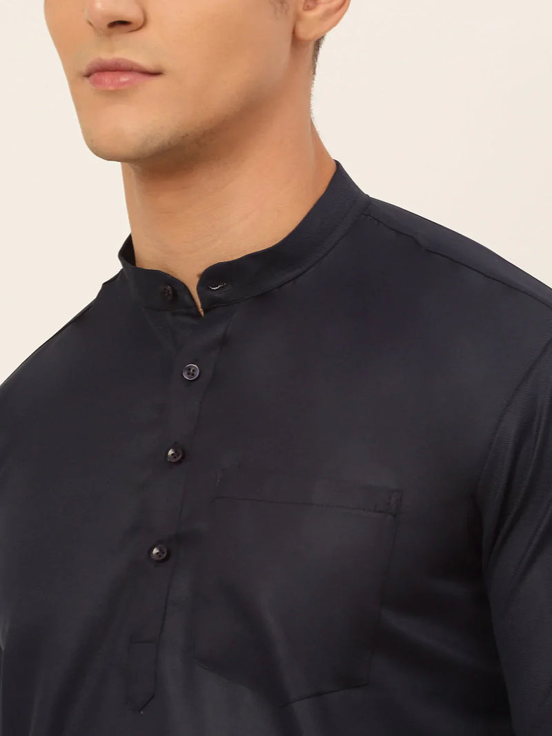 Jompers Men's Navy-Blue Solid Cotton Short Kurta ( KO 677 Navy )