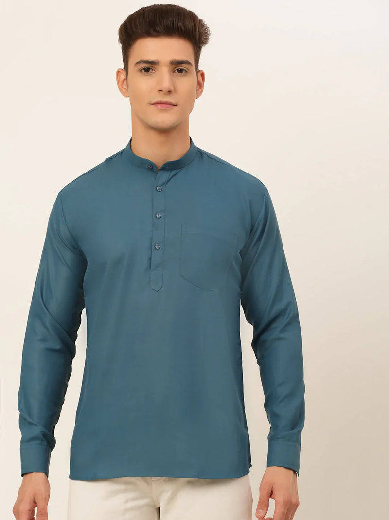 Jompers Men's Teal Blue Solid Cotton Short Kurta ( KO 677 Teal )