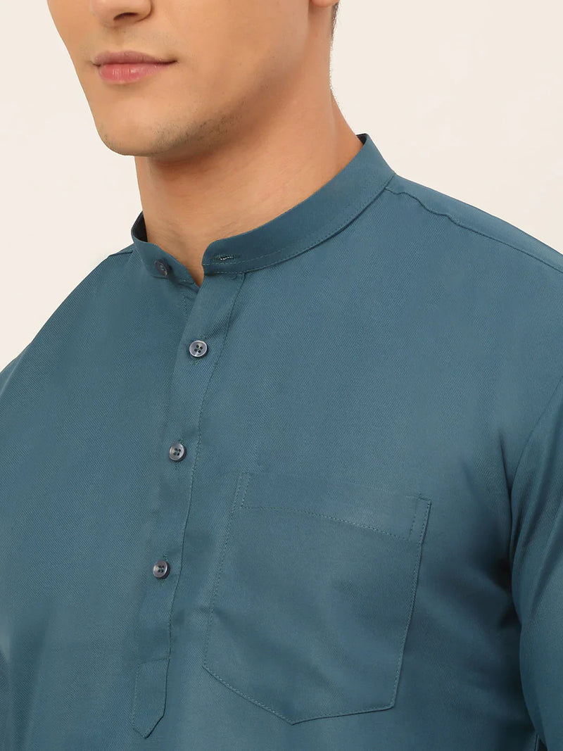 Jompers Men's Teal Blue Solid Cotton Short Kurta ( KO 677 Teal )