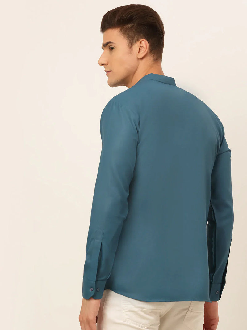 Jompers Men's Teal Blue Solid Cotton Short Kurta ( KO 677 Teal )