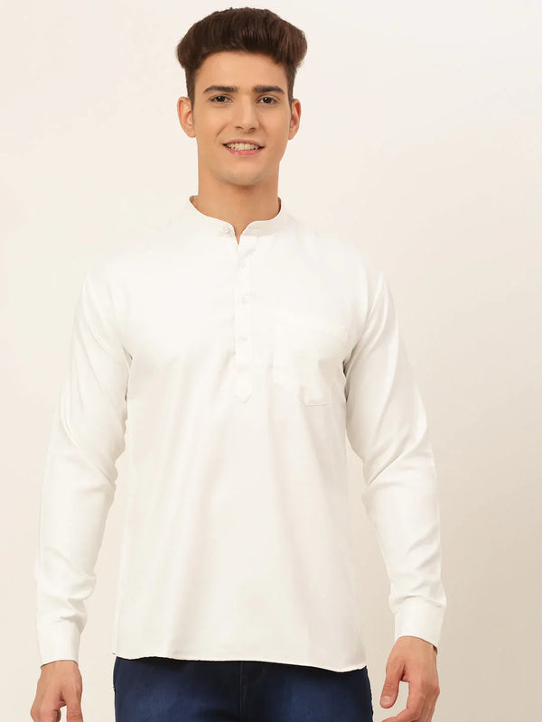 Jompers Men's White Solid Cotton Short Kurta ( KO 677 White )