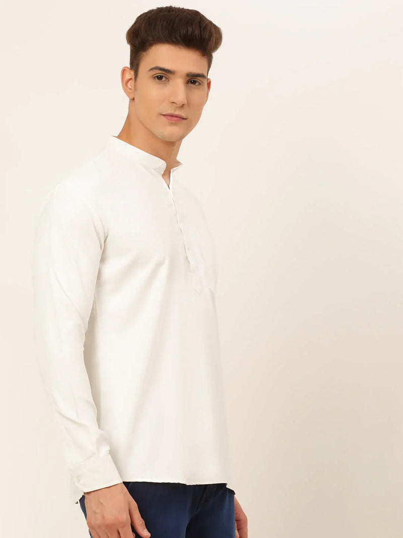 Jompers Men's White Solid Cotton Short Kurta ( KO 677 White )