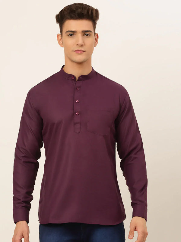 Jompers Men's Purple Solid Cotton Short Kurta ( KO 677 Wine )