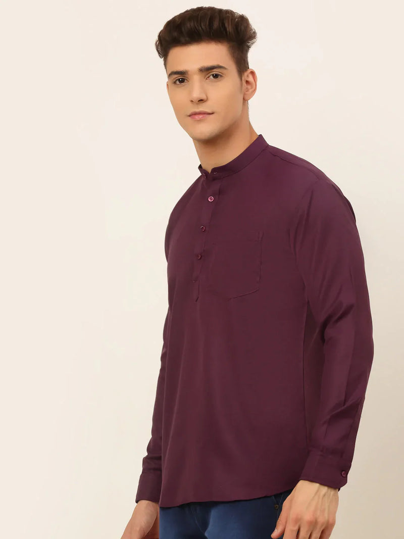 Jompers Men's Purple Solid Cotton Short Kurta ( KO 677 Wine )