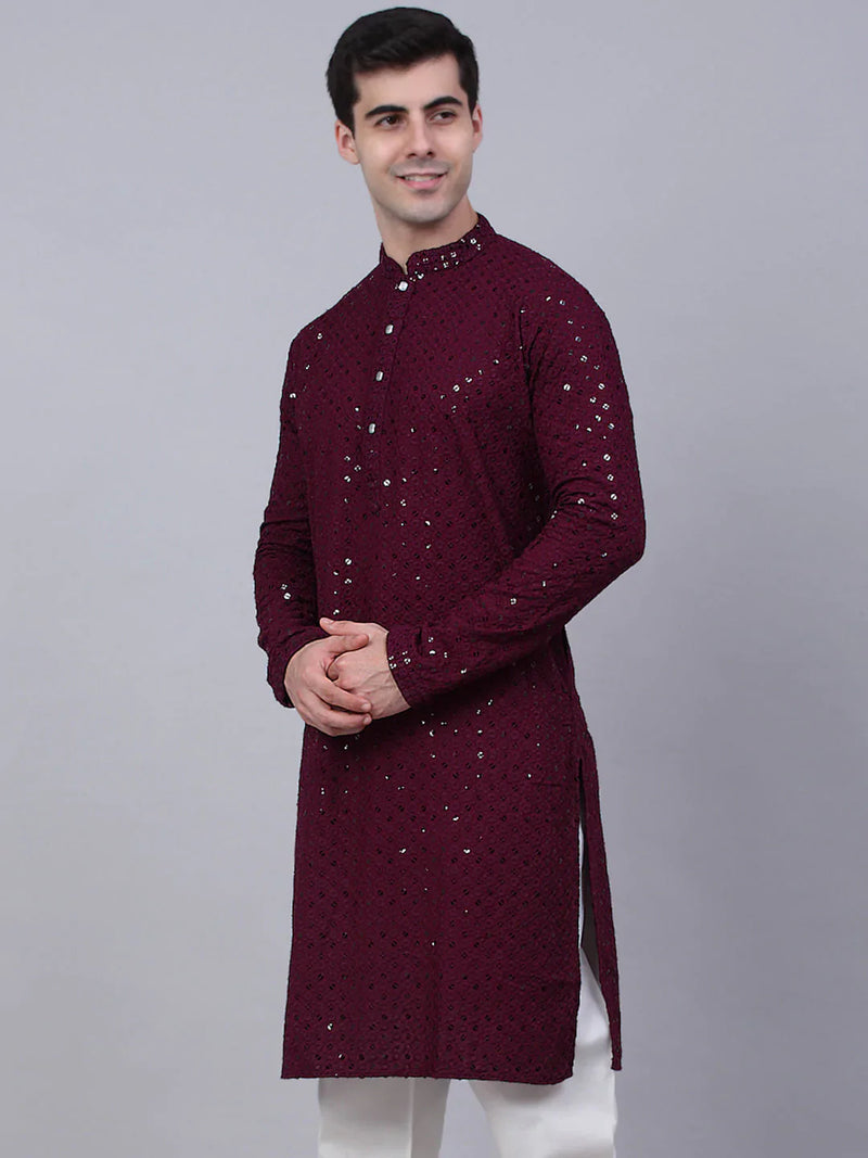 Men Purple Chikankari Embroidered and Sequence Kurta Only ( KO 678 Purple )