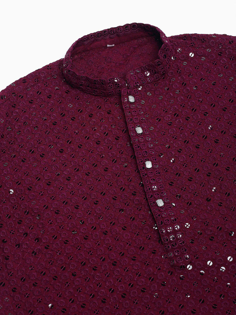 Men Purple Chikankari Embroidered and Sequence Kurta Only ( KO 678 Purple )