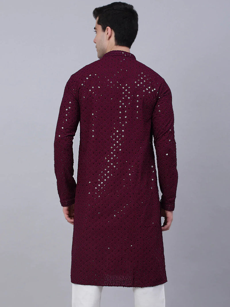 Men Purple Chikankari Embroidered and Sequence Kurta Only ( KO 678 Purple )