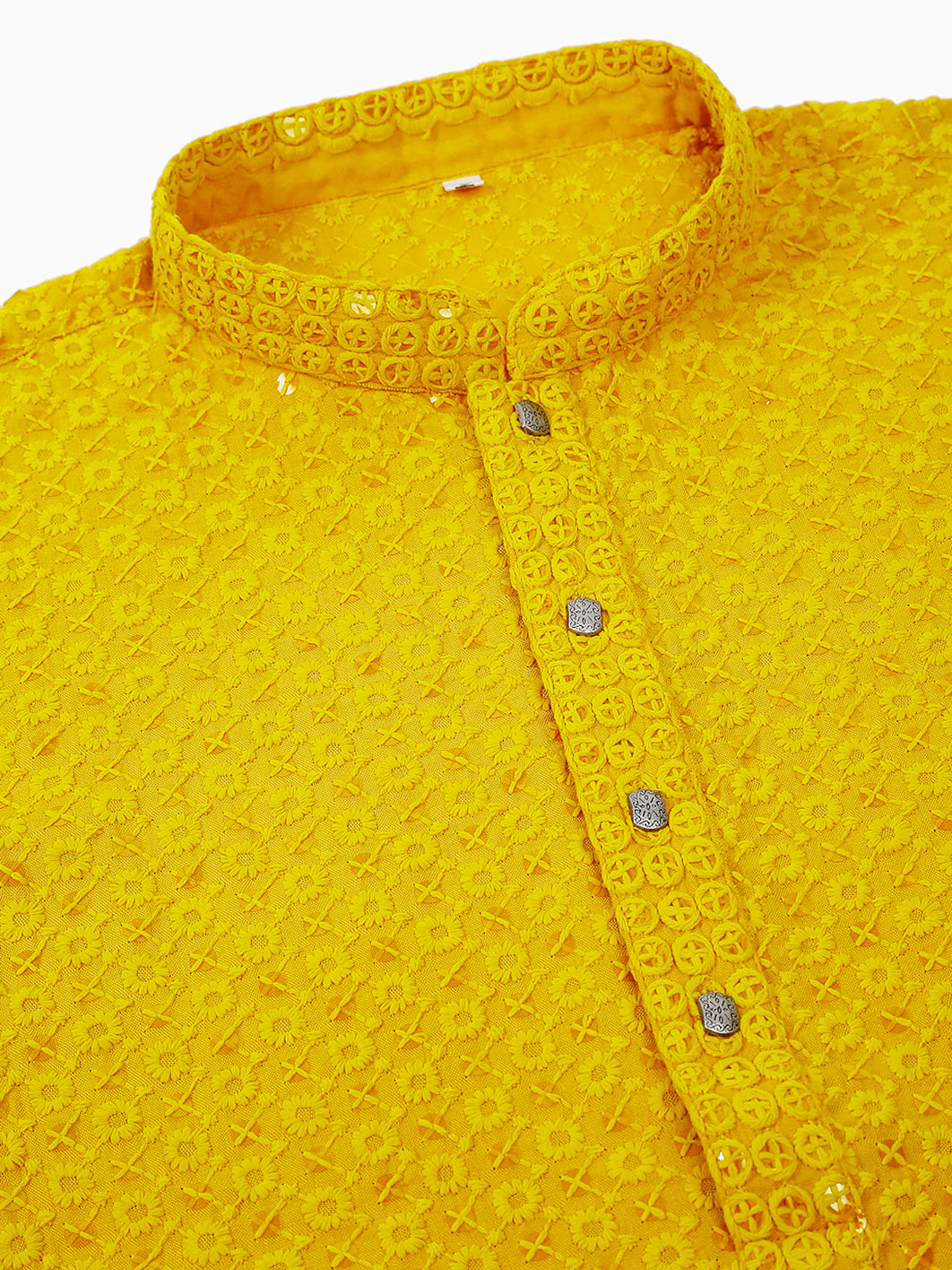 Men Yellow Chikankari Embroidered and Sequence Kurtas. ( KO 678Yellow )