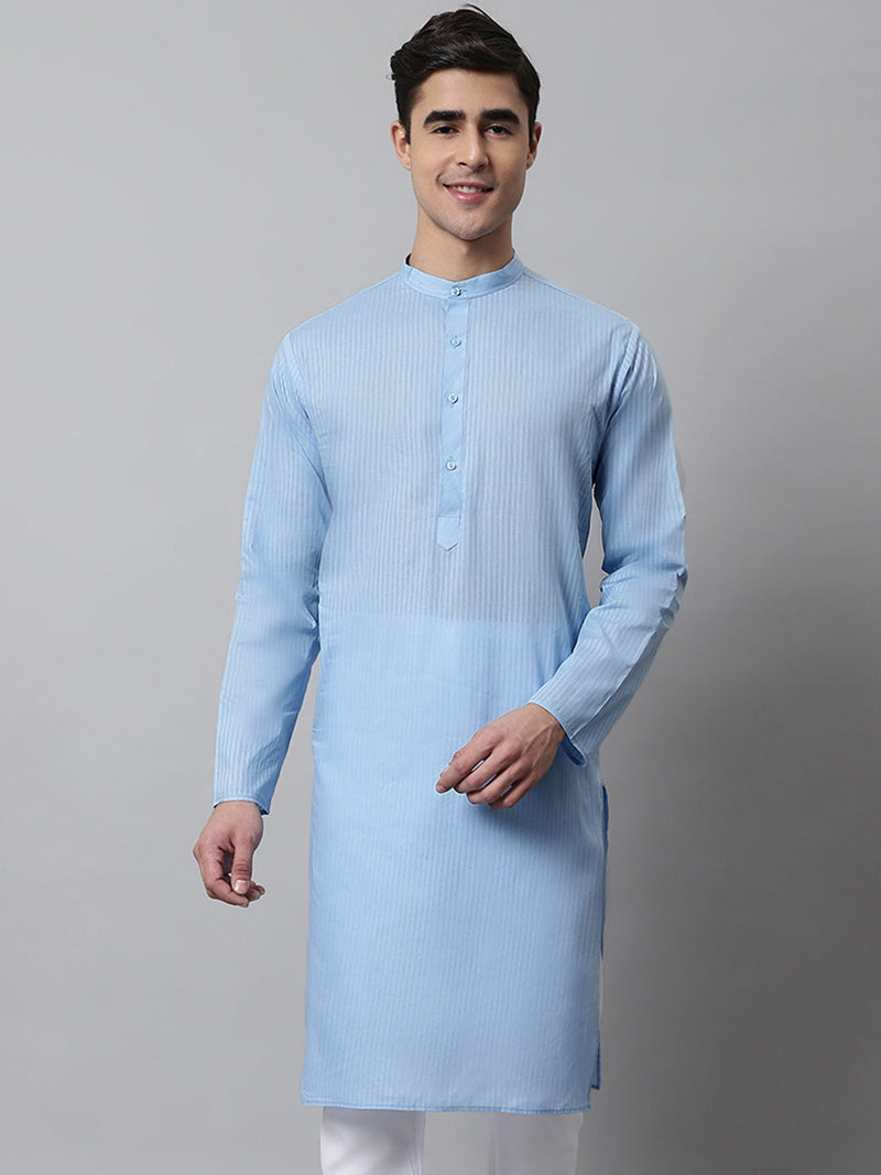 Jompers Men's Light blue Cotton Striped Kurtas ( KO 679Light-Blue )