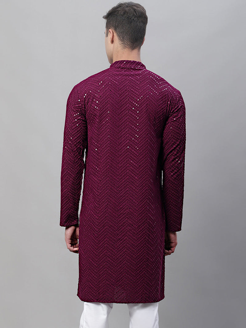 Men Purple Embroidered Sequinned Kurtas