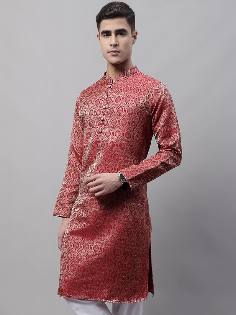 Men Ethnic  Maroon Woven Design Kurtas