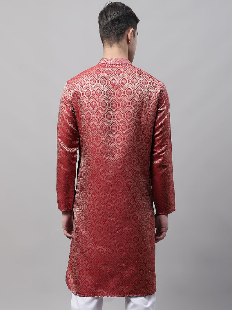 Men Ethnic  Maroon Woven Design Kurtas