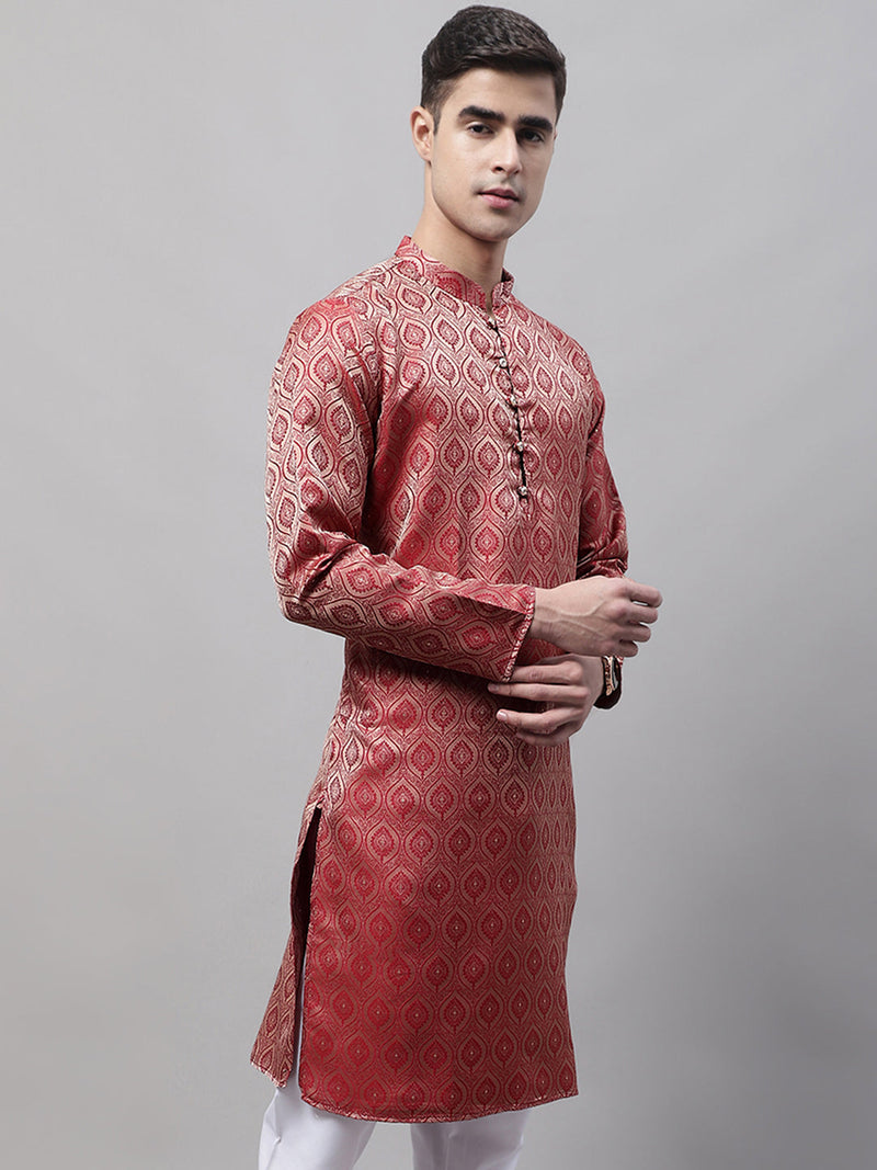 Men Ethnic  Maroon Woven Design Kurtas