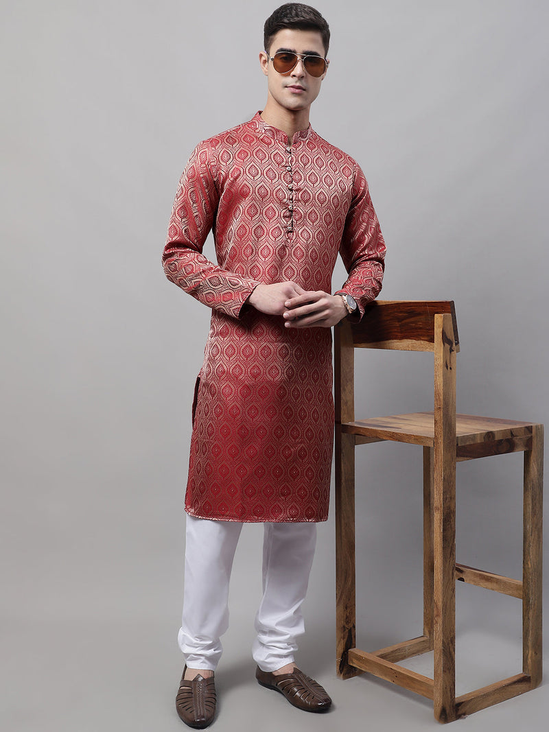 Men Ethnic  Maroon Woven Design Kurtas