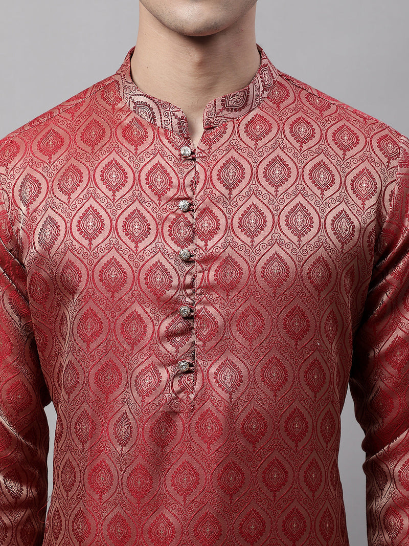 Men Ethnic  Maroon Woven Design Kurtas