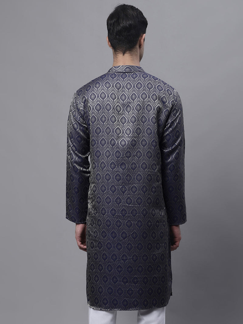 Men Ethnic  Navy Blue Woven Design Kurtas