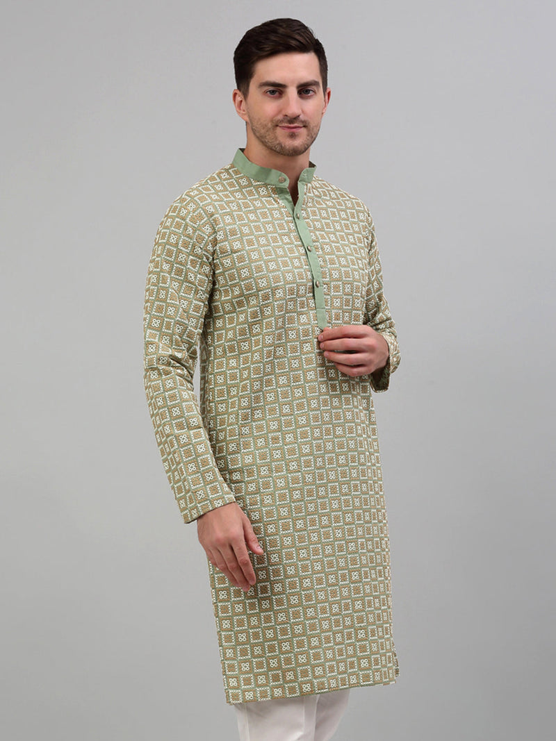 Men's Green Embroidered Kurta Only