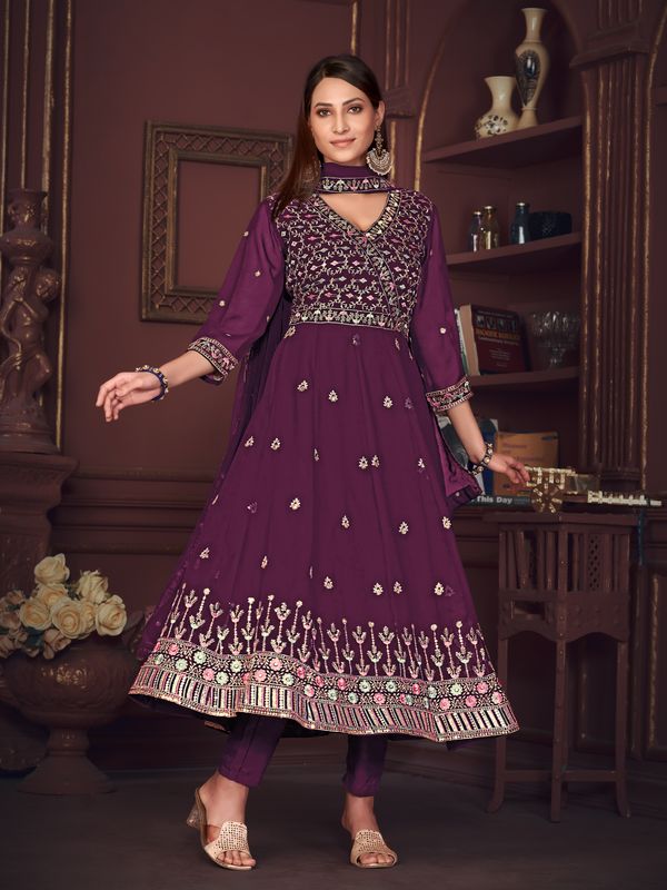 Aastha Purple with Net top fabric Georgette Crepe Net Bottom fabric