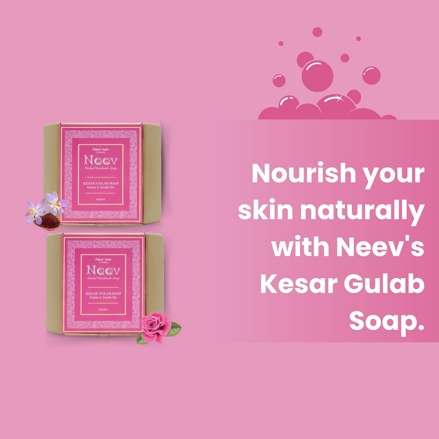 Neev Herbal Handmade Soap Kesar Gulab Soap For a Radiant and Smooth Skin