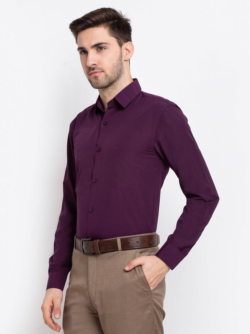 Indian Needle Men's Cotton Solid Burgundy Purple Formal Shirt's