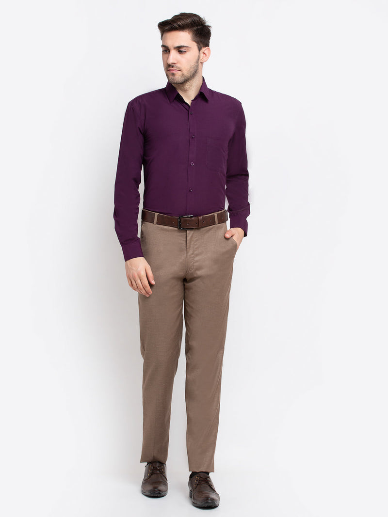 Indian Needle Men's Cotton Solid Burgundy Purple Formal Shirt's