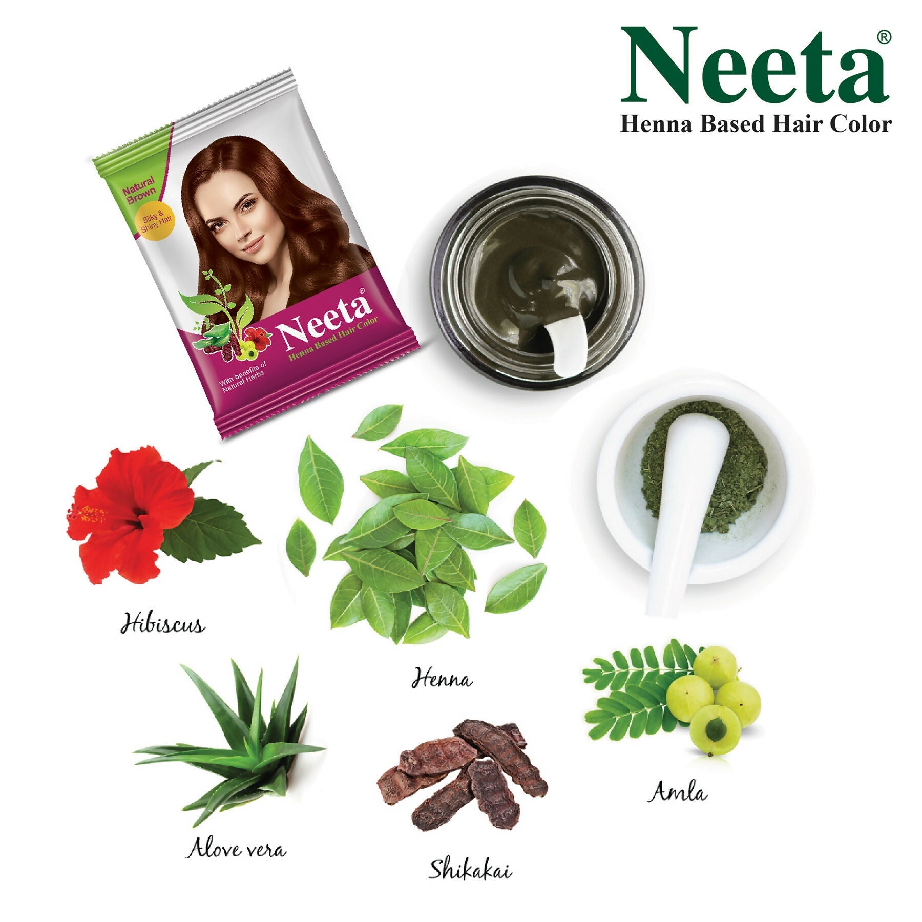 Neeta Hair Color Powder Natural Henna Based Hair Color (Pack of 10) Natural Brown