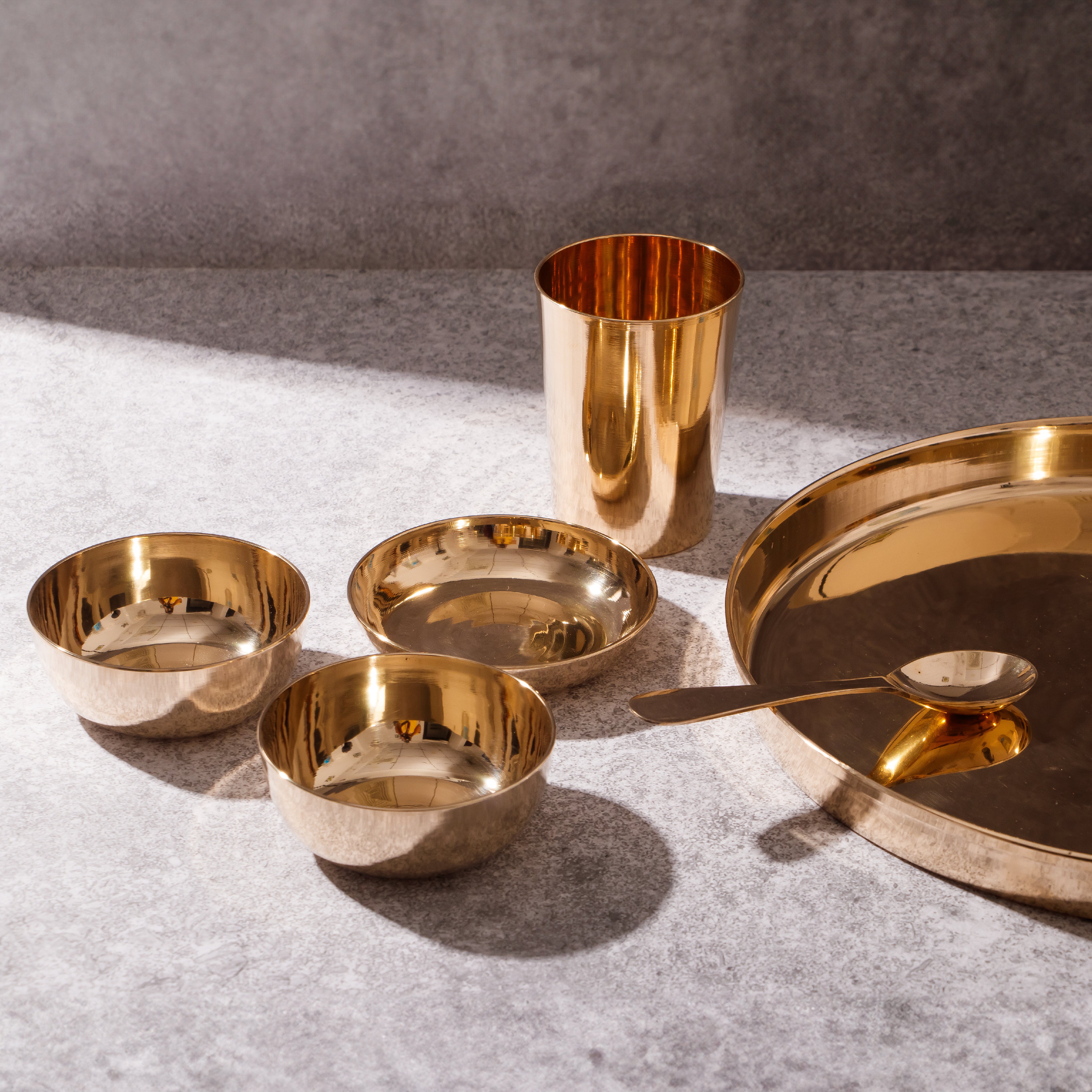 Health Smith Kansa Thali Dinner Set | 6 Piece Kansa Thali Set, 1 Plate (Thali)