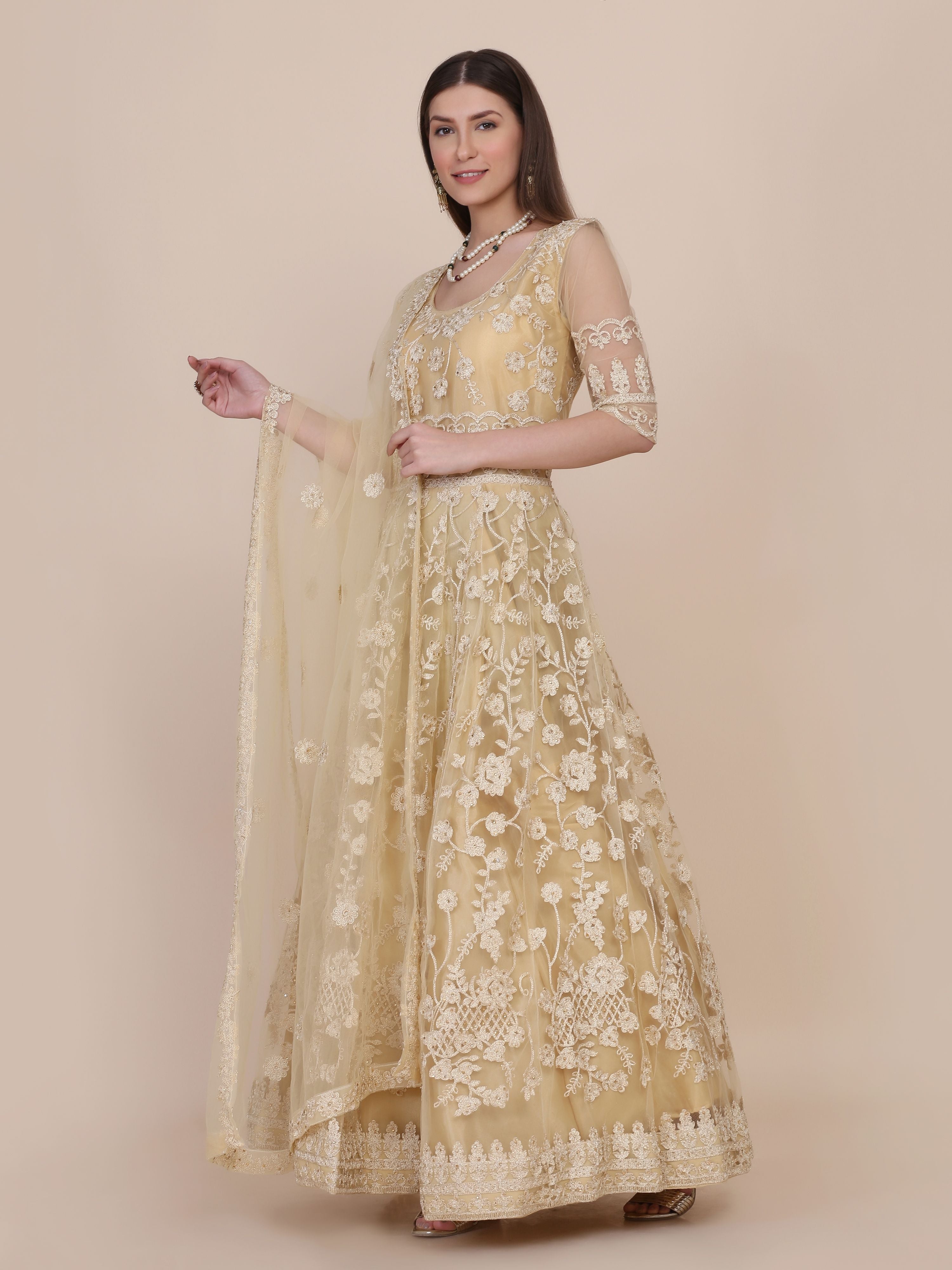 Aastha Cream Dupatta with Net top fabric Crepe Bottom fabric
