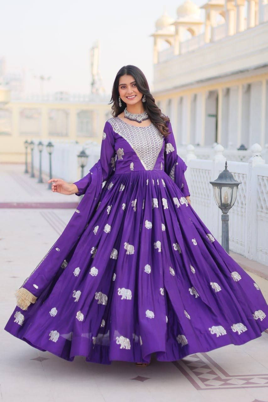 Aastha Dark purple Fox Georgette with Micro Cotton Heavy 3mm sequence Embroidery Work