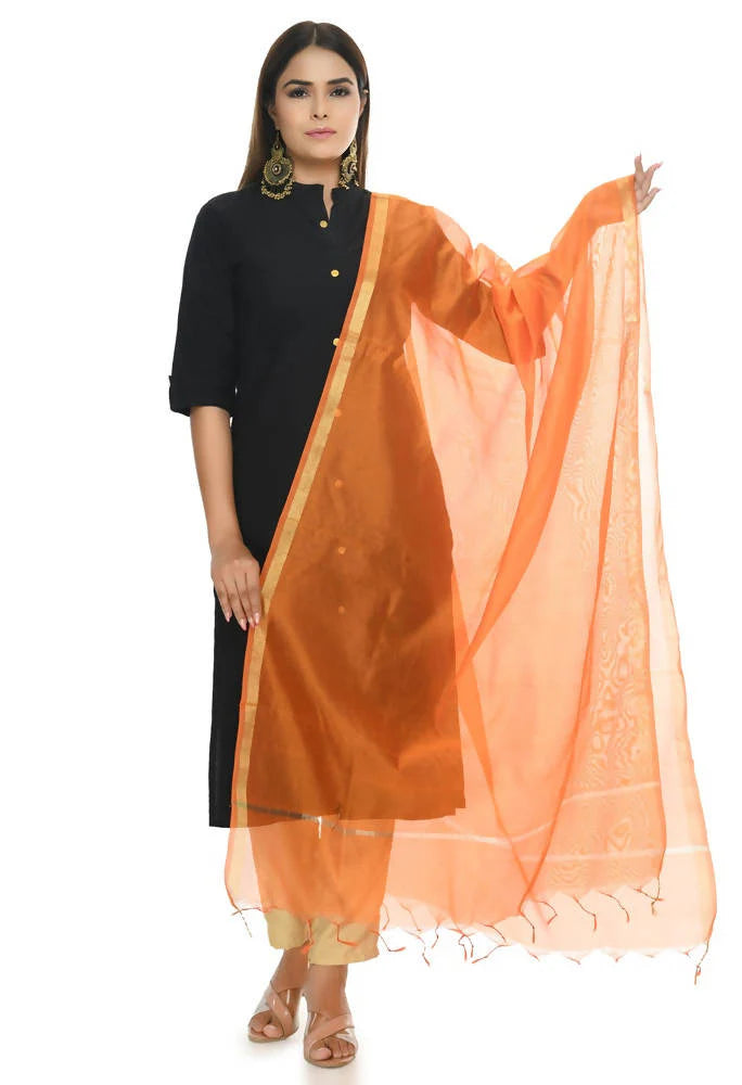 Mominos Fashion Orange Banarsi Piping Dupatta