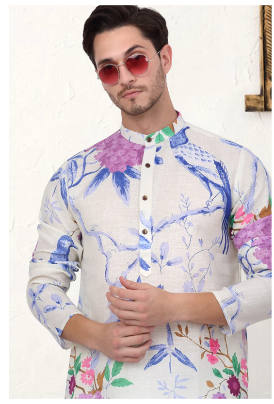 Men's Animal Printed Pure Cotton Straight Kurtas