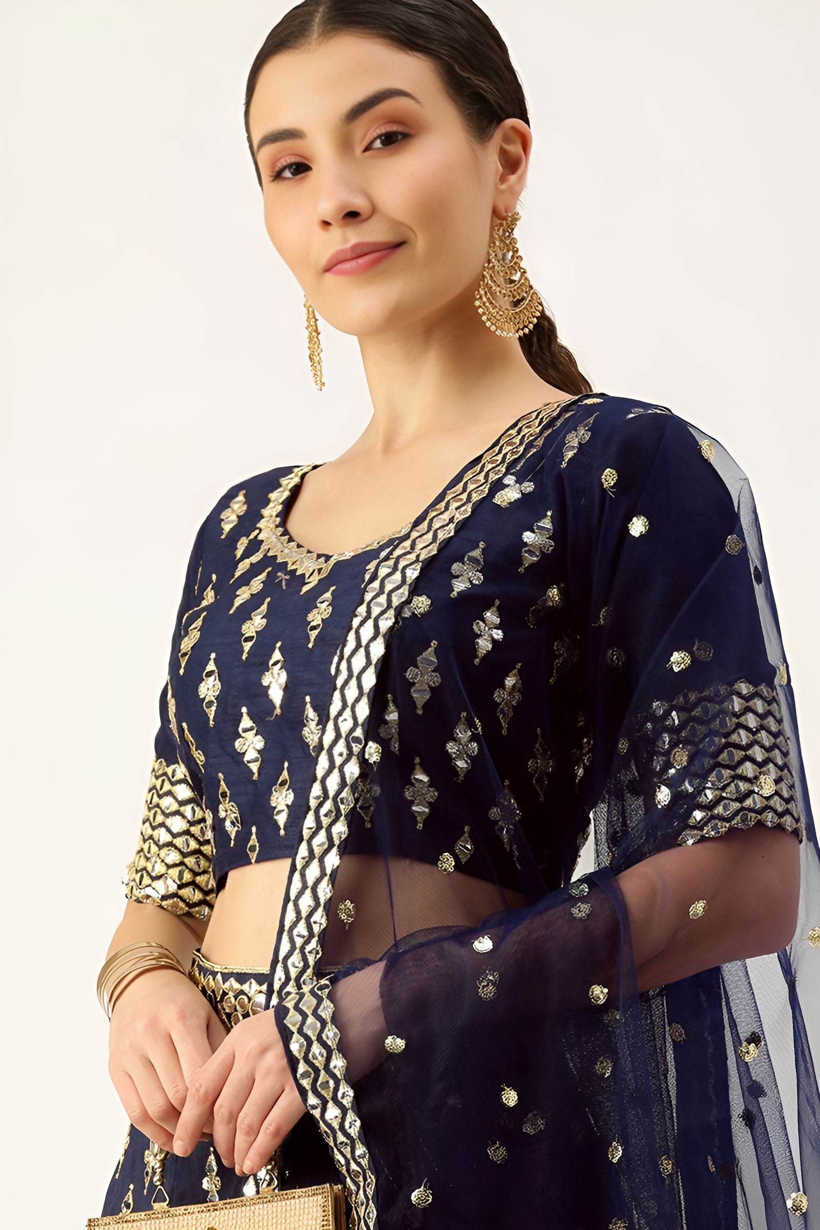 Aastha fashion Navy Blue Faux Georgette lehanga blouse fabric Sequence with Thread and Jari Embroidery Work