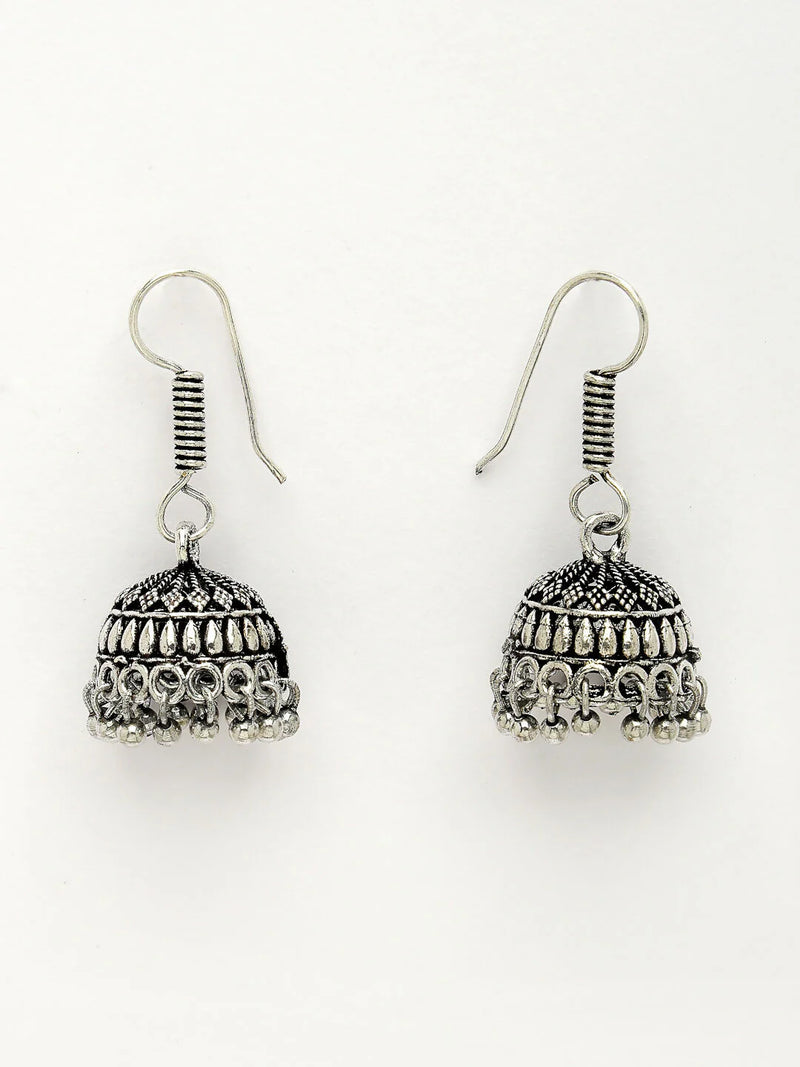 WOMENS SILVER COLOUR OXIDISED EARRING WITH HAIR CHIAN  THZ094