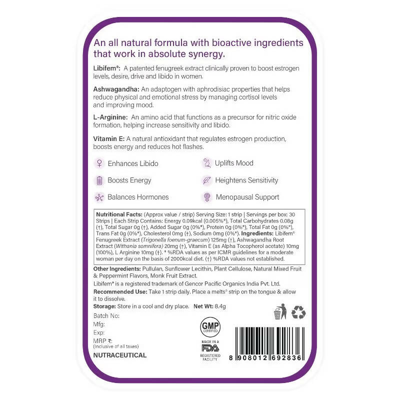 Wellbeing Nutrition Melts Into Her Desire Libifem + L-Arginine Strips - Mixed Fruit Flavor
