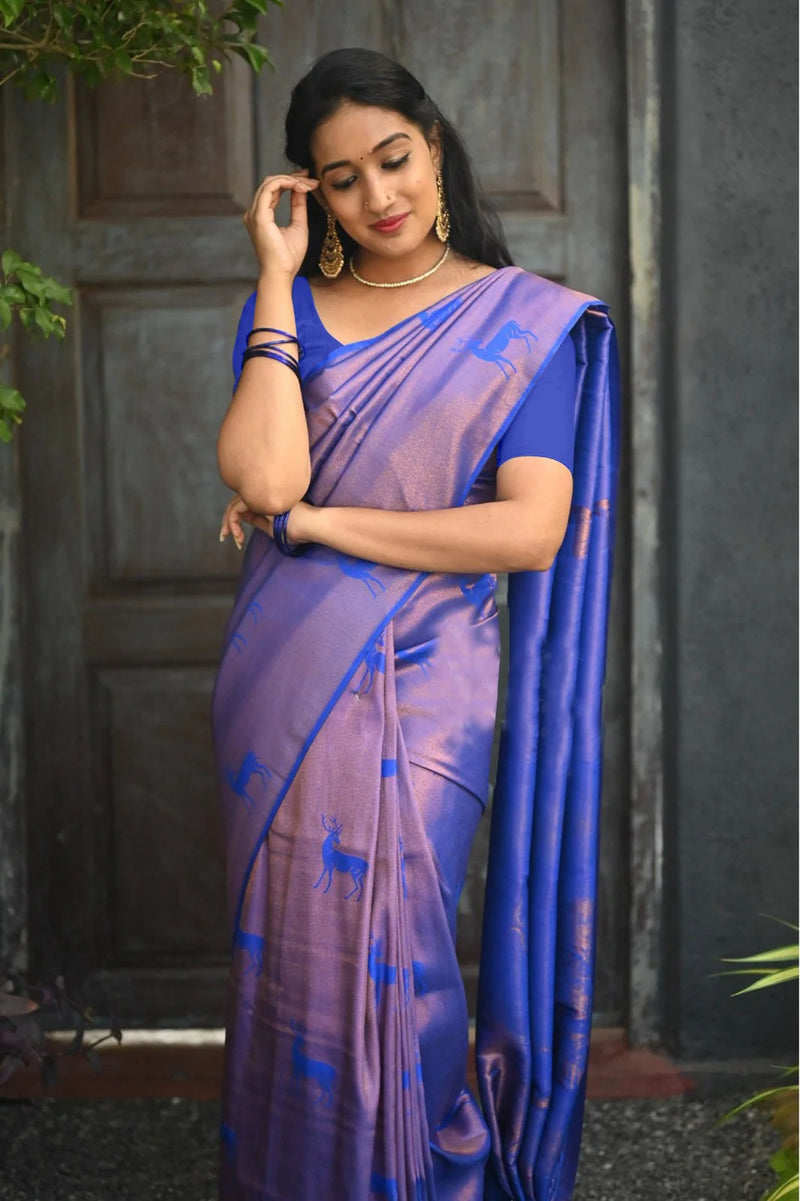 Vamika Weaving Banarasi Jacquard blue Kanjivaram Saree