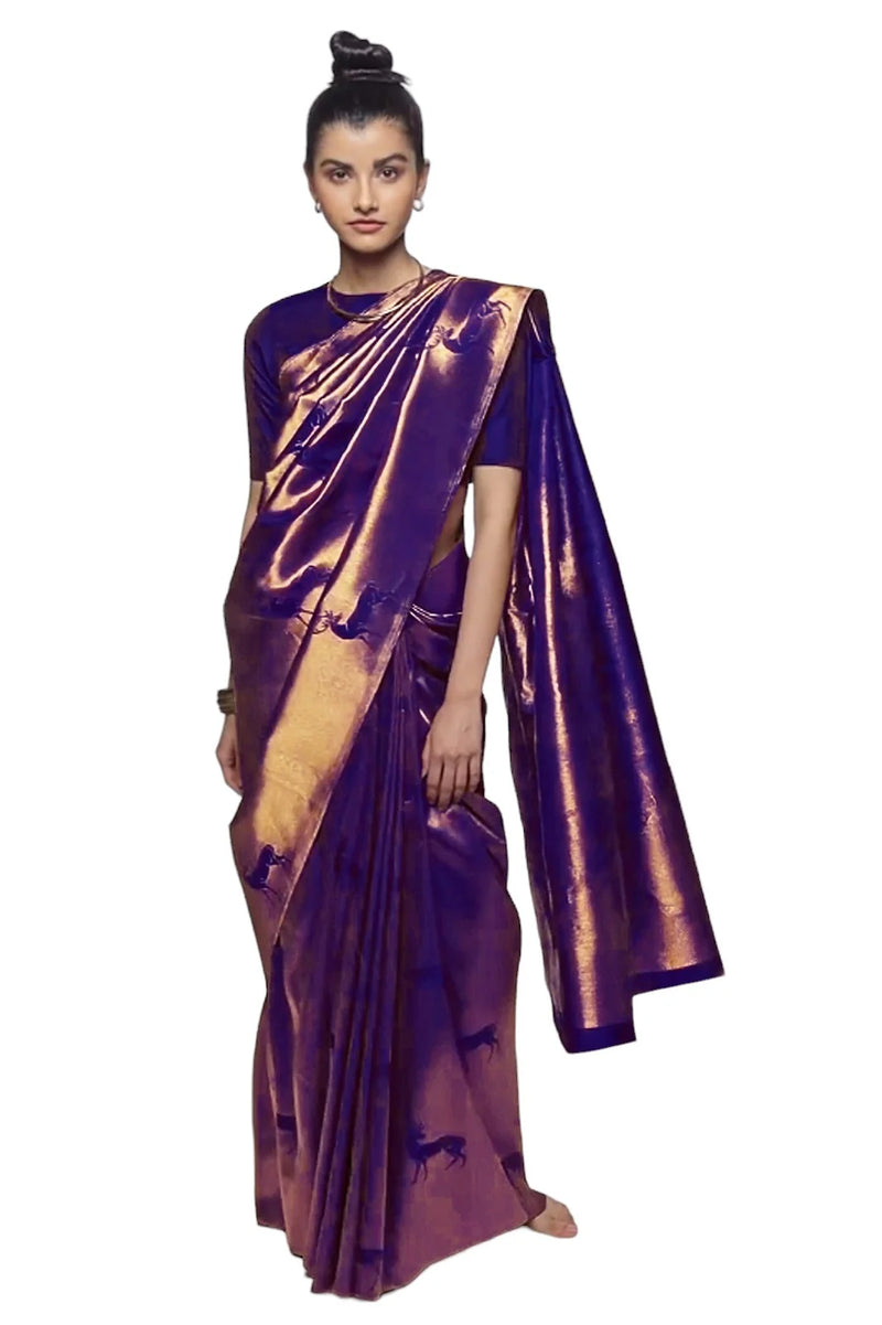 Vamika Weaving Banarasi Jacquard Purple Kanjivaram Saree