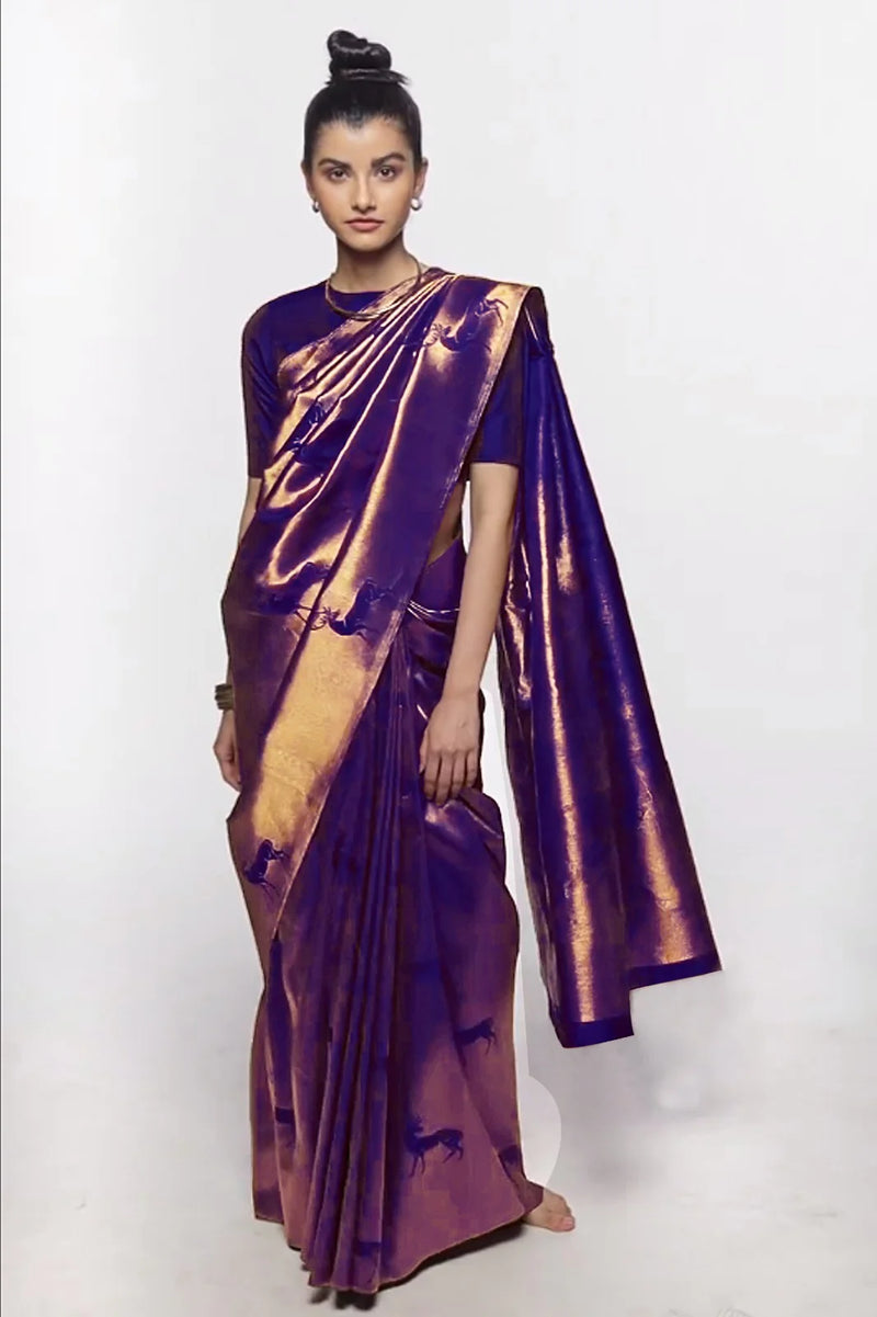 Vamika Weaving Banarasi Jacquard Purple Kanjivaram Saree