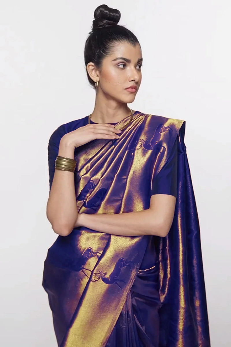 Vamika Weaving Banarasi Jacquard Purple Kanjivaram Saree