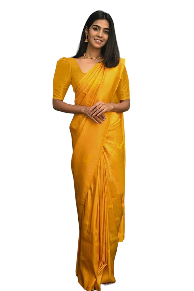 Vamika Weaving Banarasi Jacquard yellow Kanjivaram Saree