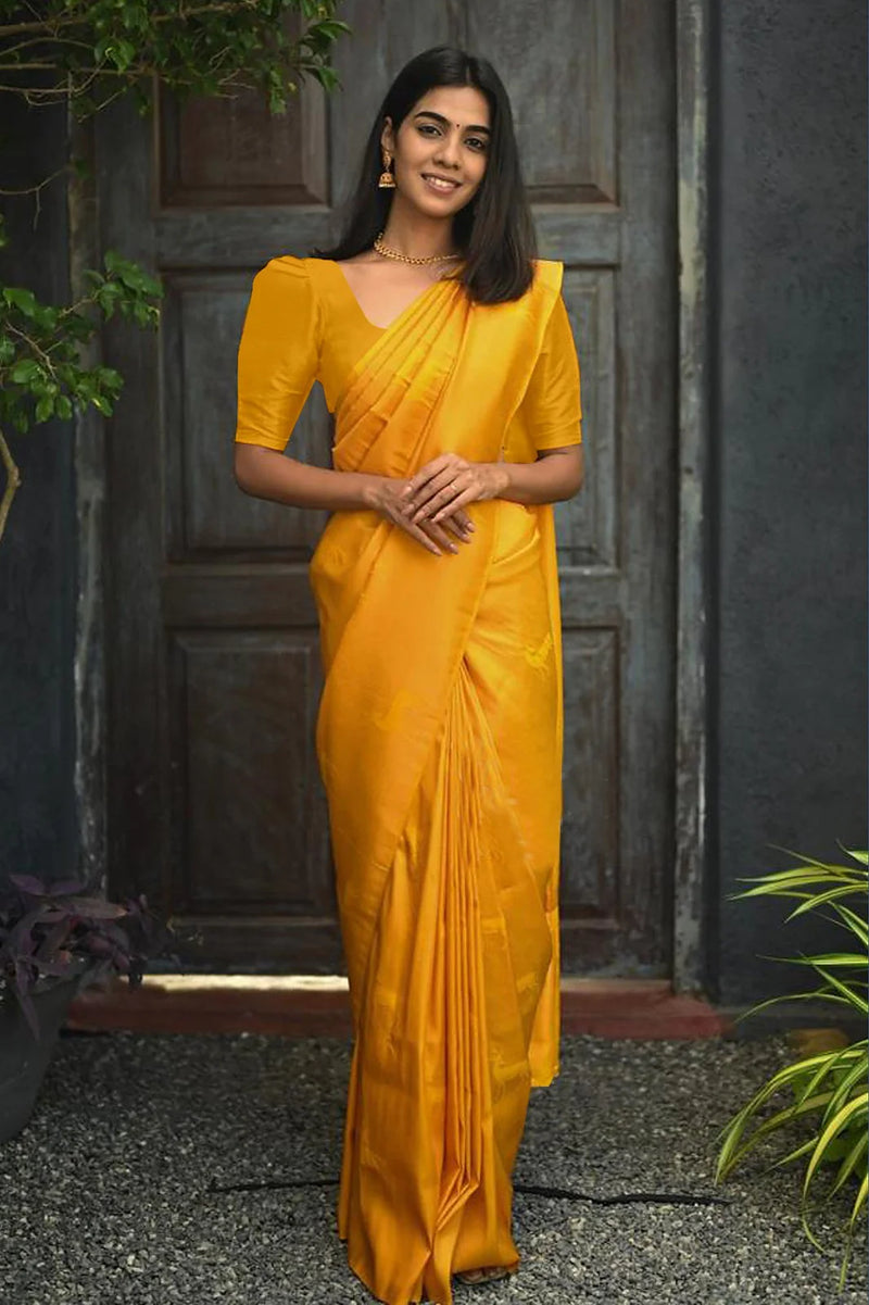 Vamika Weaving Banarasi Jacquard yellow Kanjivaram Saree