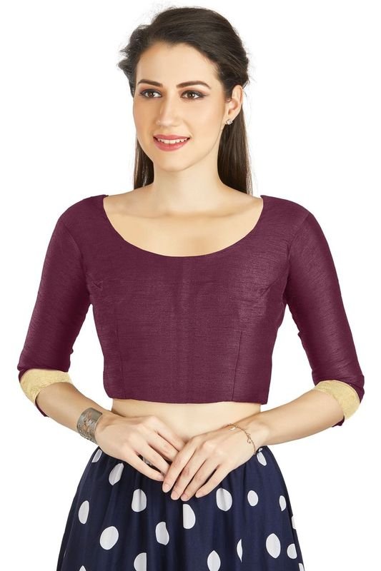 Aastha fashion Orange Art Silk Blouse Fabric Sleeve Button Design Blouse work - Prithvi Mart