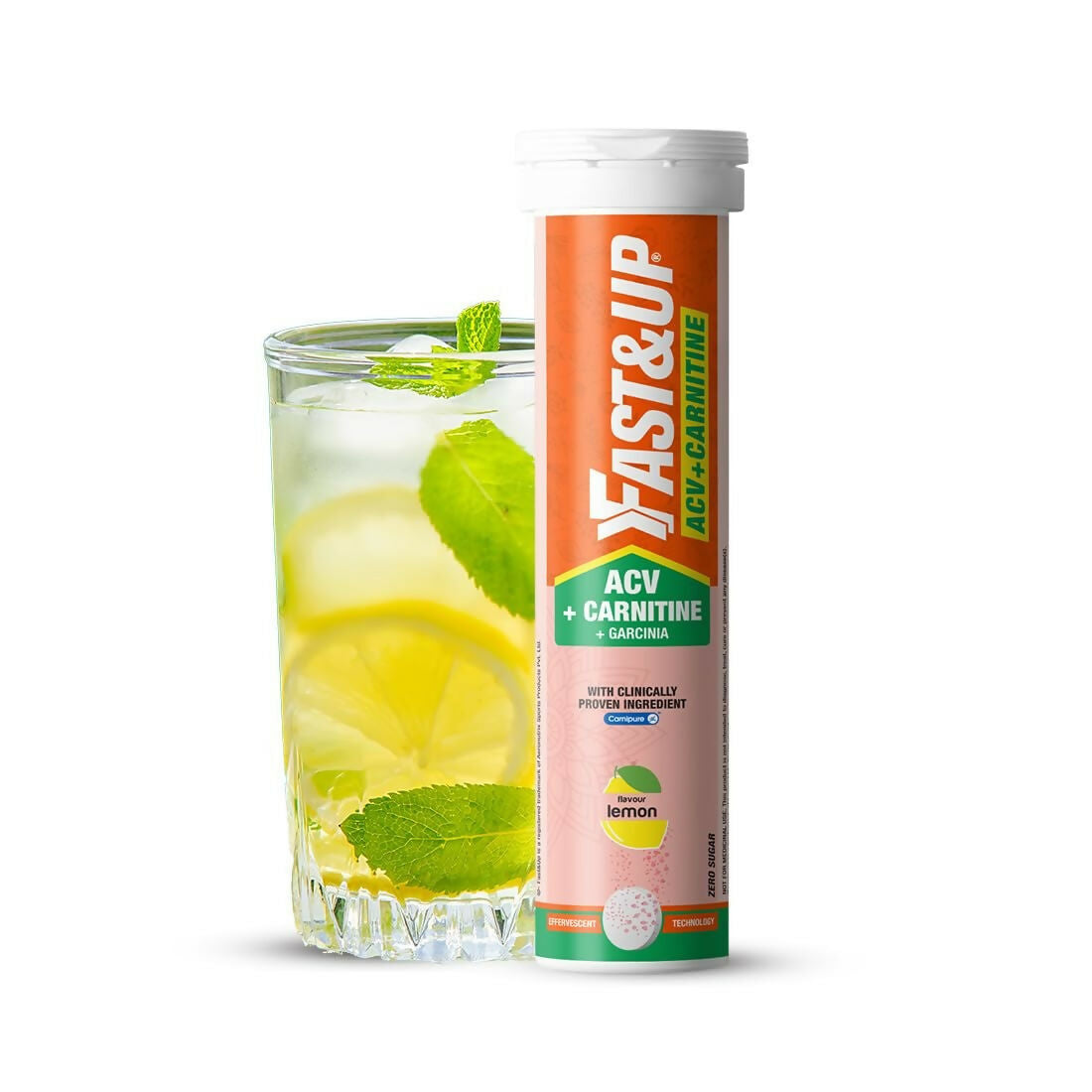 Fast&Up ACV + Carnitine, 500mg ACV , 350mg L-Carnitine, 500mg Garcinia - Lemon Flavour
